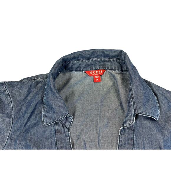 Guess Denim Bottom Up Shirt Sleeveless Women’s Medium - Picture 2 of 4